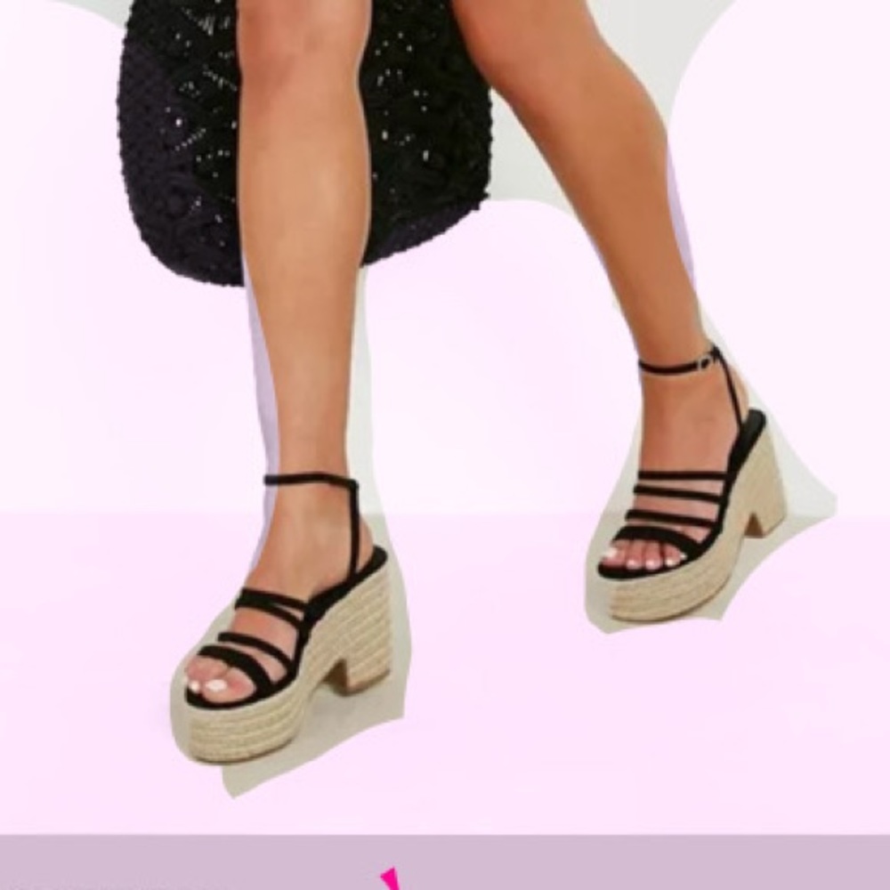 Boohoo Strappy sandal heels platform block rattan